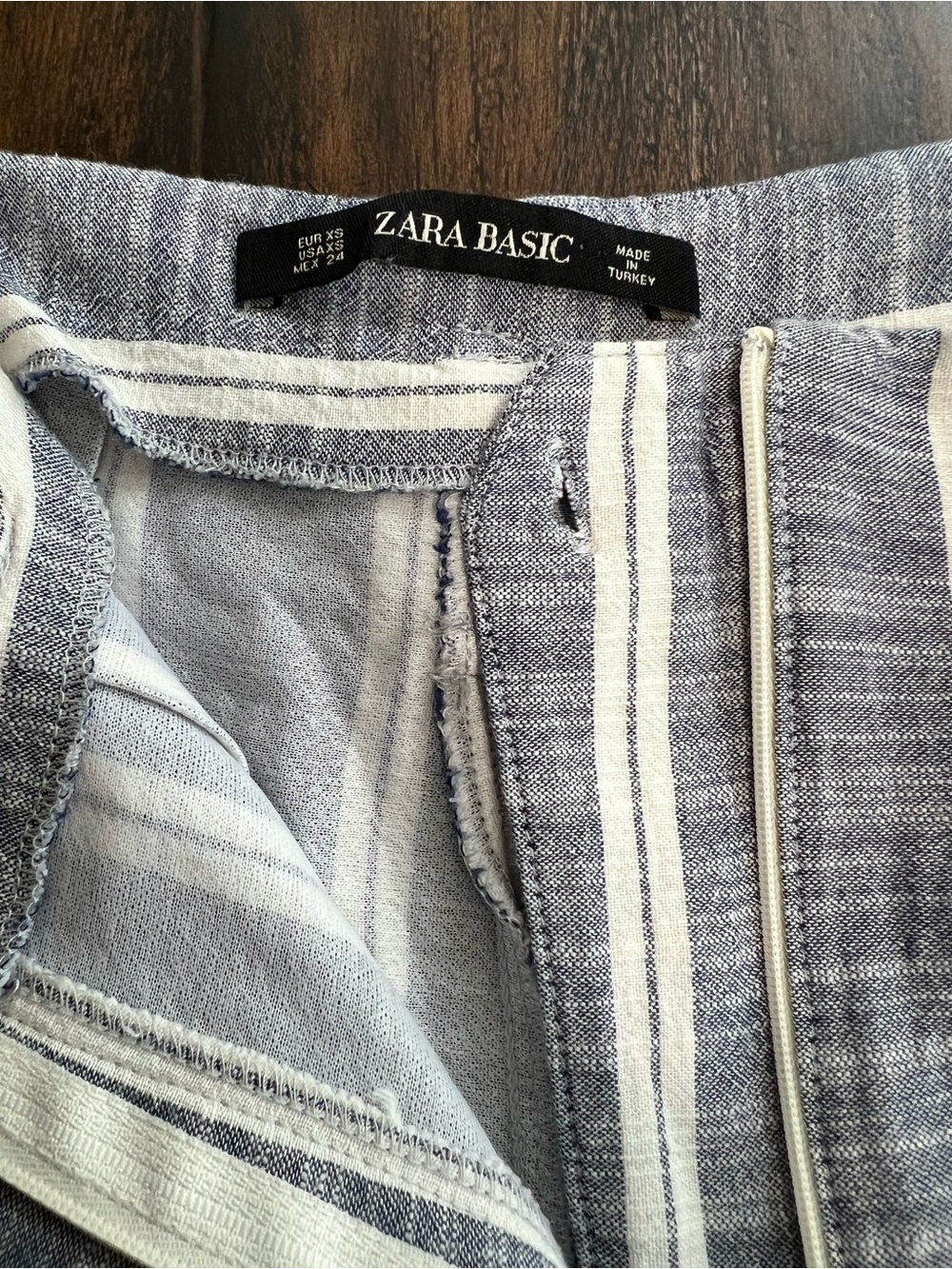 ZARA Paper Bag Shorts Blue White Stripe Shorts Crochet Detail Size XS - Picture 4 of 7